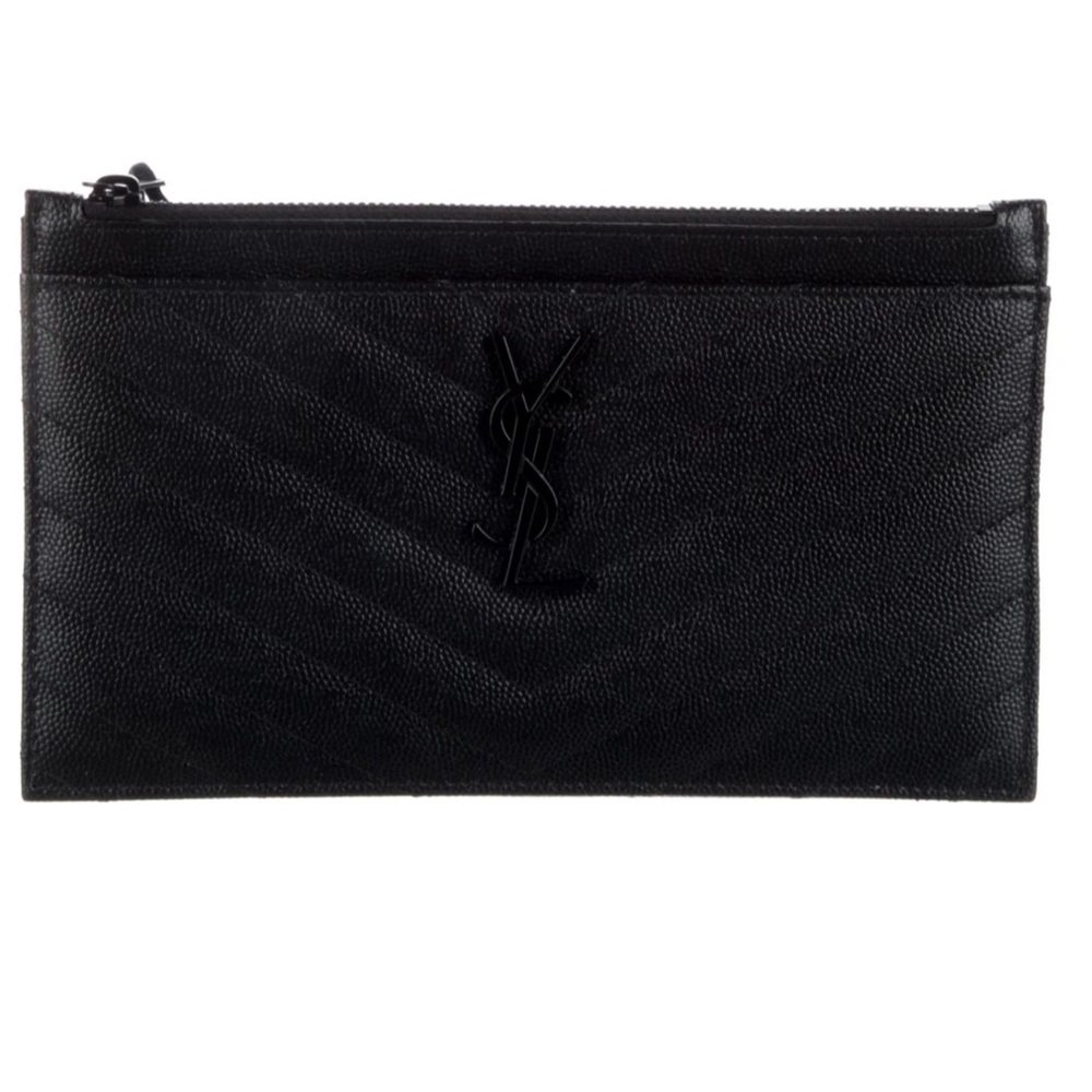Saint Laurent Grain de Poudre Matelassé Monogram Bill Pouch Leather Wallet